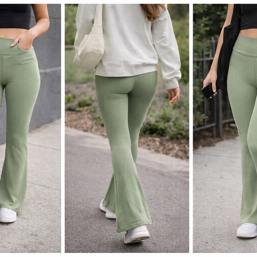 Athleta Ribbed Flare Pants in Sage